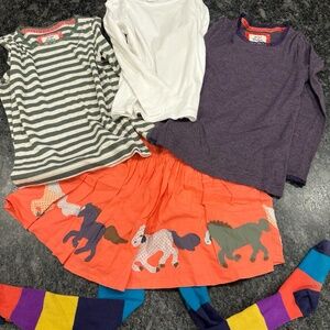 Girls Mini Boden Matching Set - Horse Skirt 3 Long Sleeved Tshirts Leggings 7-8Y